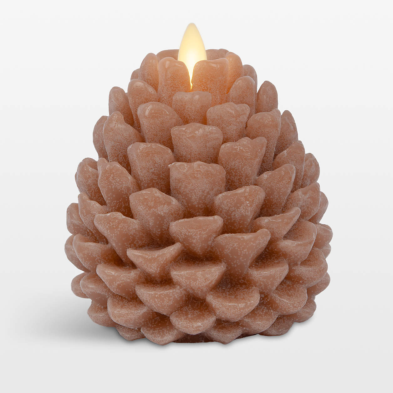 Flicker Flameless Large Caramel Cafe Pinecone 6" | Crate & Barrel | Crate & Barrel