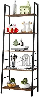 SOMY Industrial 5 Tier Ladder Shelf, Vintage Storage Bookshelf with Metal Frame Multifunction Pla... | Amazon (US)
