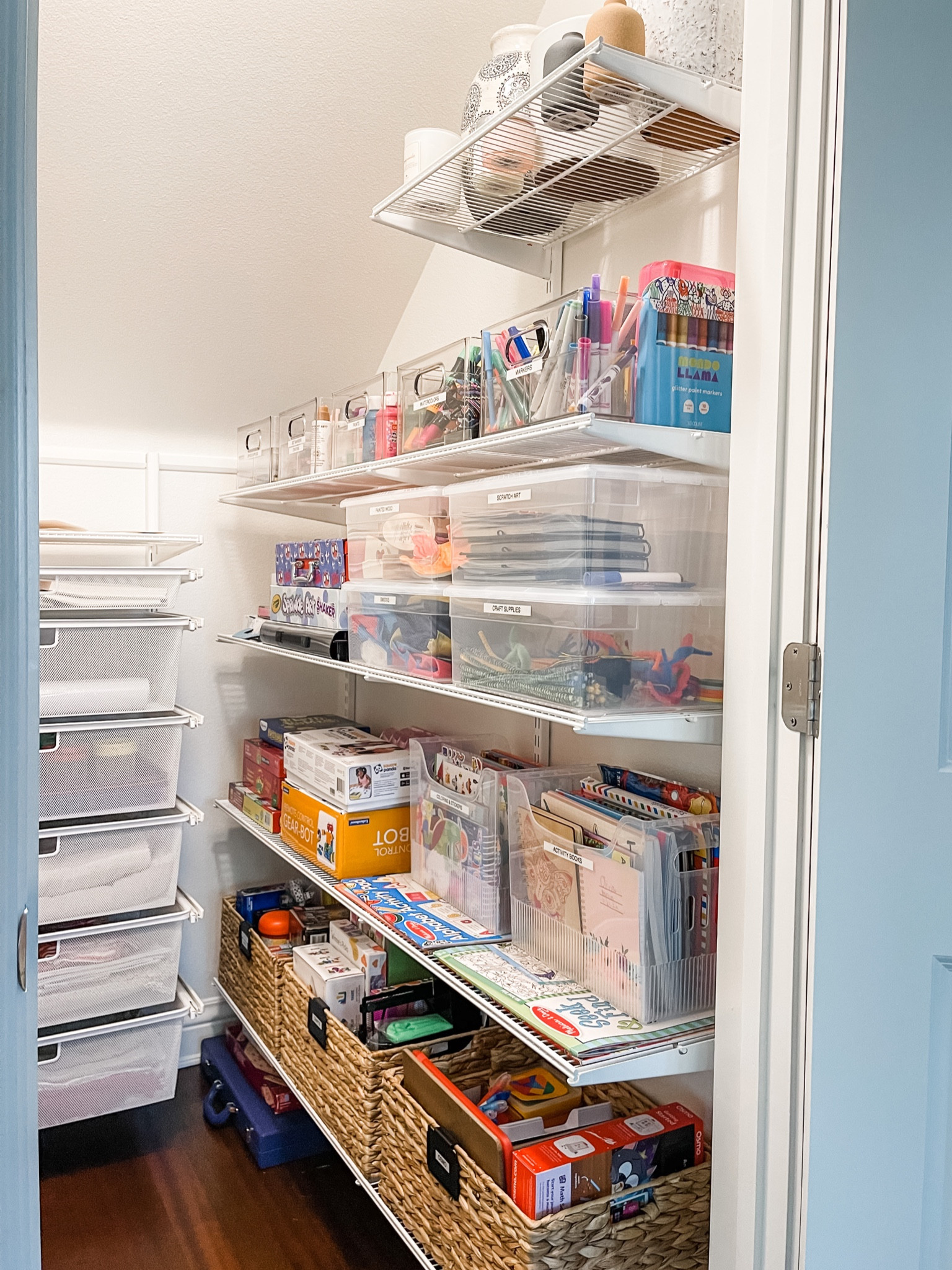 Simply organized under stairs, craft closet! We demoed, painted, installed this Elsa system, and organized this space beautifully for this family!

#LTKhome #LTKfamily #LTKkids