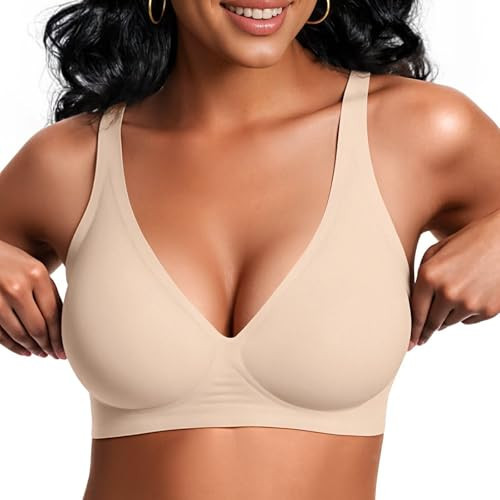 Vertvie Jelly Wireless Bras for Women Push Up Plunge Seamless T-Shirt Bras No Underwire Supportive Full Coverage Bralettes(Nude,XS Plus) | Amazon (US)