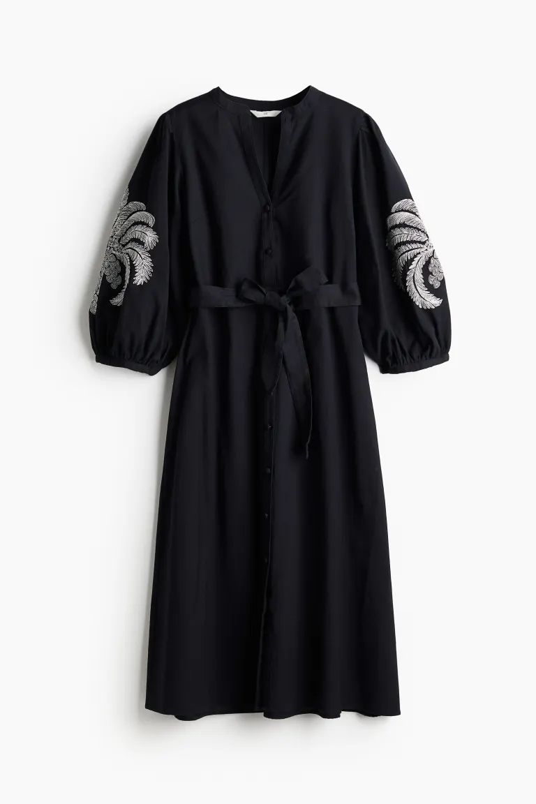 Embroidered dress - Black/Embroidered - Ladies | H&M GB | H&M (UK, MY, IN, SG, PH, TW, HK)