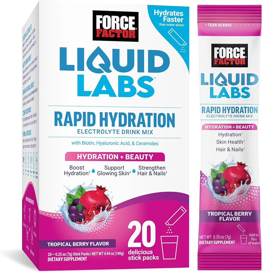 Force Factor Liquid Labs Beauty, Hydration Packet for Stronger Hair, Skin & Nails. Electrolytes p... | Amazon (US)