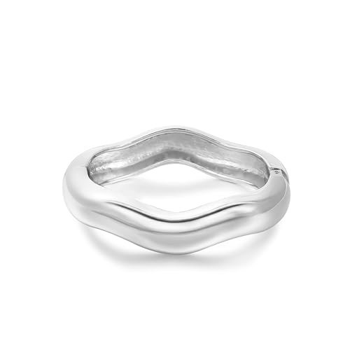 Joya Love Gold Bangle Bracelets For Women Twisted Statement Thick Gold Plated Bangle Irregular Shaped Elegant Bracelet For Women (Silver Waves) | Amazon (US)