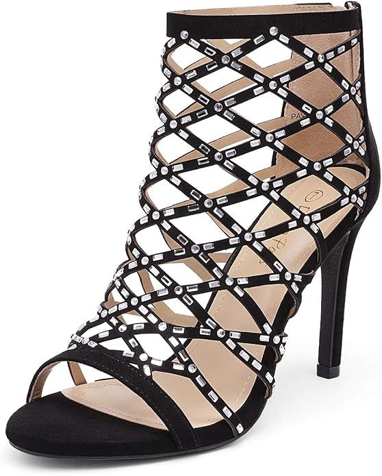 DREAM PAIRS Women's Rhinestone Ankle Strap Open Toe Stiletto Heel Sandals Cutout Dress Pump Shoes | Amazon (US)