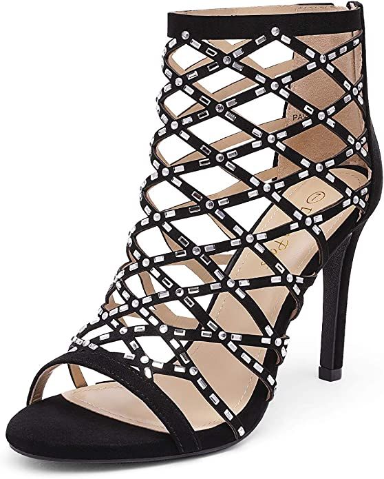 DREAM PAIRS Women's Rhinestone Ankle Strap Open Toe Stiletto Heel Sandals Cutout Dress Pump Shoes | Amazon (US)