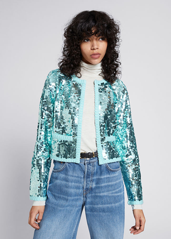 Knitted Sequin Embellished Jacket | Blue Sequin Jacket | Holiday Outfit | Party Outfit | & Other Stories US