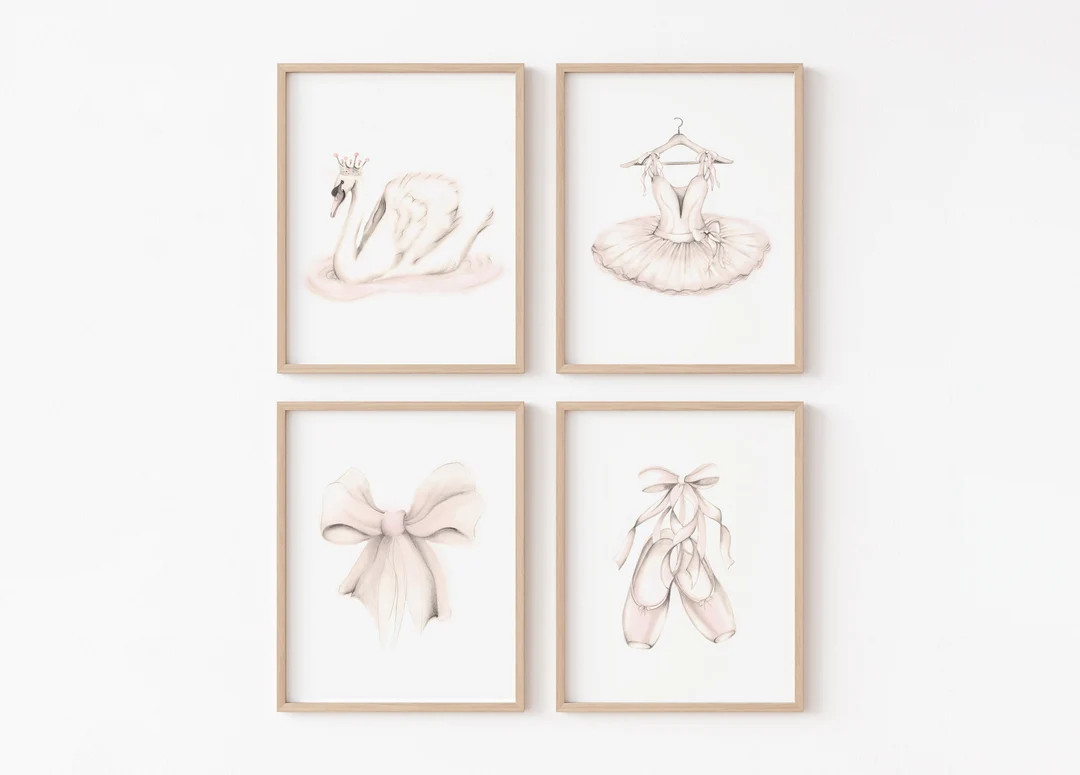 Ballet Art Prints: Blush Pink Ballerina Set of 4, Custom Name - Etsy | Etsy (US)