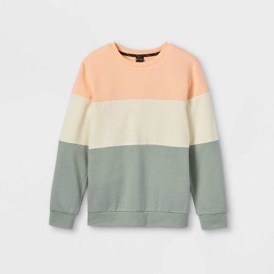 Boys' Colorblock Crew Neck Pullover Sweatshirt - art class™ Orange/Cream | Target