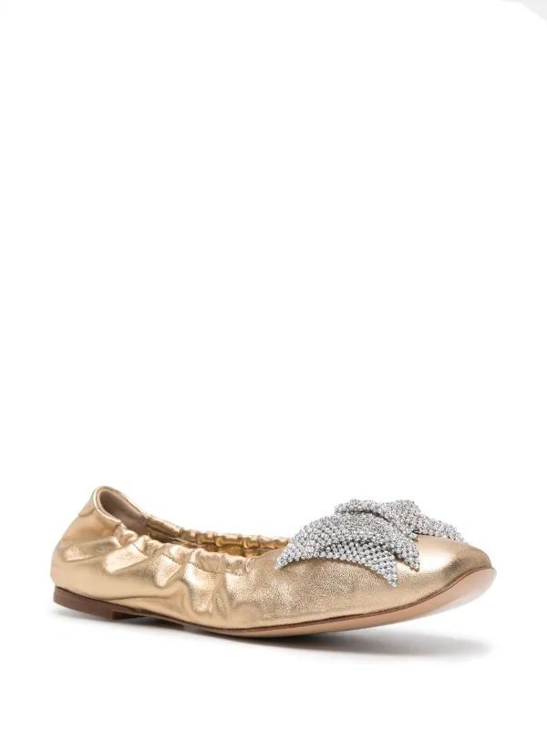 Casadei bow-detail Metallic Ballerina Shoes - Farfetch | Farfetch Global