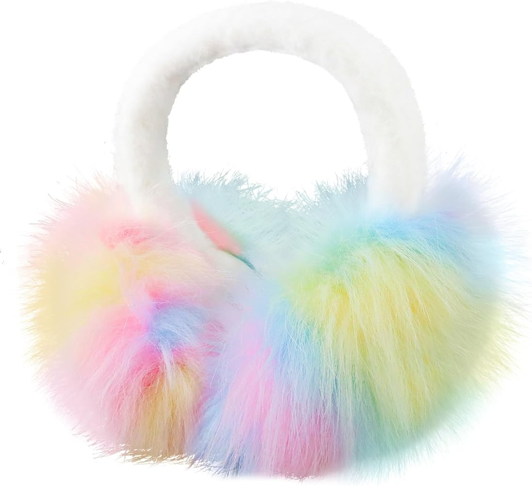 Earmuffs for Women Girls Faux Fur Fuzzy Headband Foldable Ear Covers Cold Weather Accessory | Amazon (US)