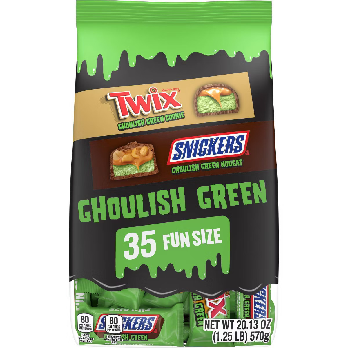 Twix and Snickers Halloween Ghoulish Green Chocolate Candy Fun Size Assortment - 20.13oz/35Ct | Target