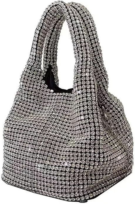 Vidfye Women Rhinestone Mini Tote Bag Blingbling Sparkle Purse Crystal Clutch Handbags Silver Clu... | Amazon (UK)