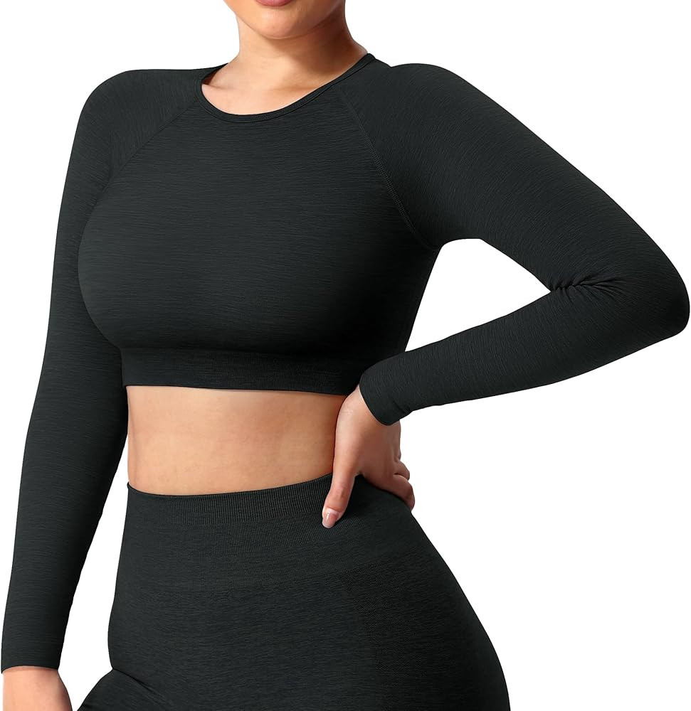 YEOREO Seamless Long Sleeve Crop Gym Shirts for Women Workout Yoga Tops Women Shirt | Amazon (US)
