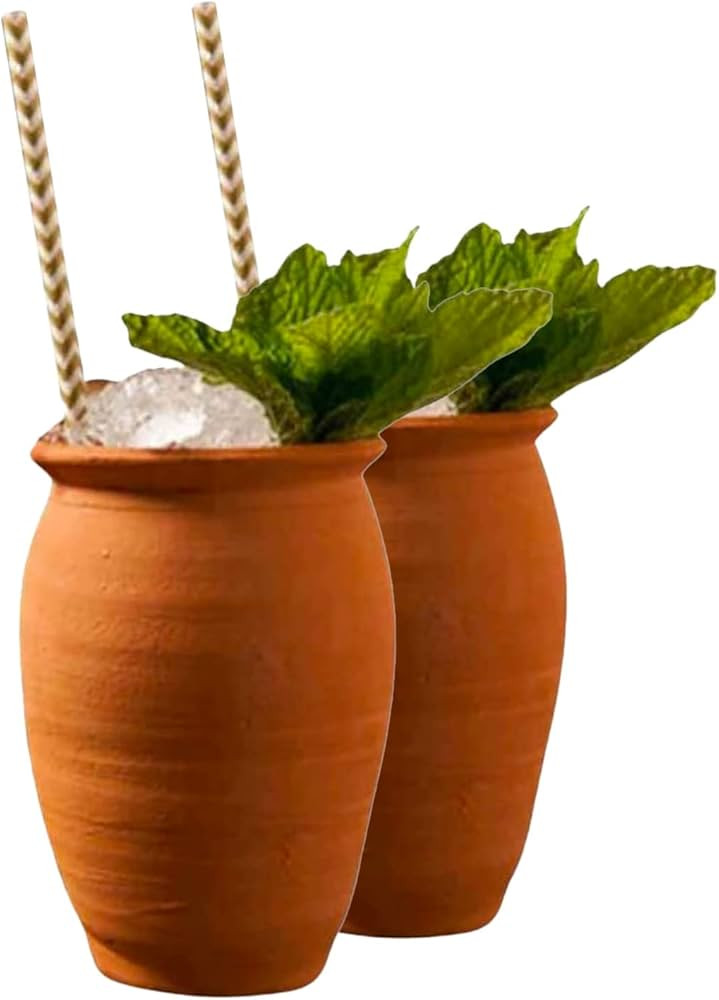 LavoHome Red Clay Terra Cotta Mexican Pottery Cantaritos Cocktail Drink Cups, Traditional Authent... | Amazon (US)