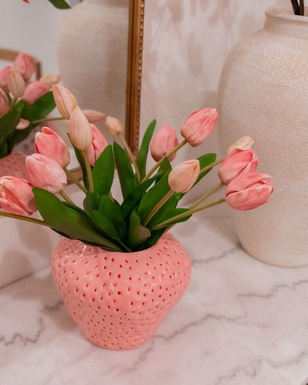 This strawberry vase and realistic faux tulip flowers are a great decor piece for Spring!
#amazonfinds #designtips #affordablefinds #springrefresh

#LTKStyleTip #LTKSeasonal #LTKHome