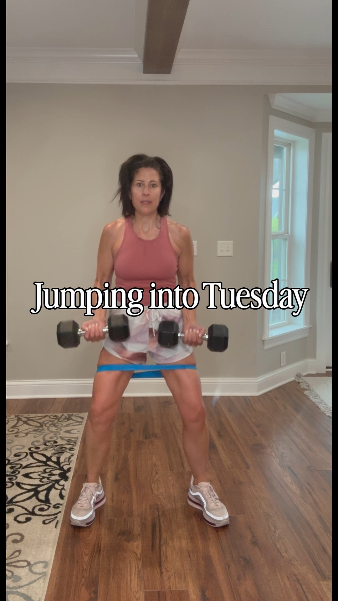 Jumping into my routine! This is my sweat therapy! Giving you a little bit of my Tuesday routine! Great Morhers’s Day gift! Vuori New Arrivals and much more! Shop my LTK link! #mothersday #fitnesslife #fitnessmotivation #fitnesswear 

- 3 sets of each exercise. Your choice of weights and reps! 

1. Biceps curls w/band or without
2. Squat side leg lift right with band or without 
3. Jump rope, march or walk in place
4. Squat side leg lift left with or without band 
5. Jump rope, march or walk in place
6. Side set squat right  
7. Jump rope, march or walk in place
8. Side set squat left
9. Jump rope, march or walk in place


#LTKActive #LTKfitnessgoals #LTKMothersDay