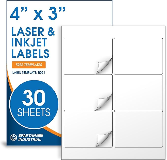 4" X 3" Matte White Printable Labels Compatible with Inkjet and Laser Printers - 30 Sheets, 180 T... | Amazon (US)