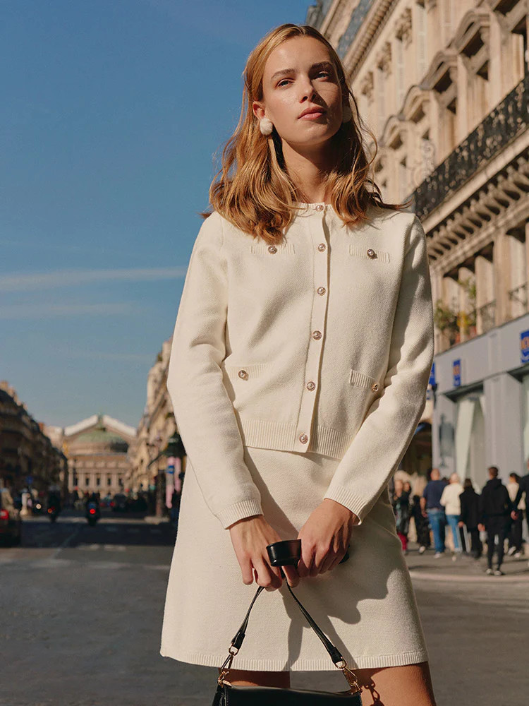 White Tencel Cardigan And Skirt Two-Piece Suit | GoeliaGlobal