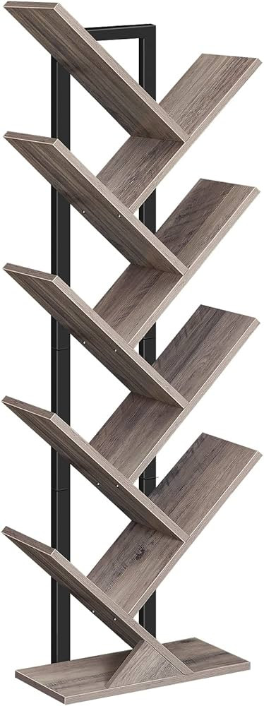 HOOBRO Tree Bookshelf, 9-Tier Bookcase Wooden Shelves, Floor Standing Storage Rack, for Display o... | Amazon (US)