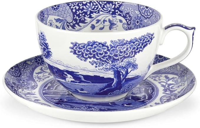 Portmeirion Spode Blue Italian Teacup and Saucer, 20-ounce Capacity, Jumbo Tea Set, Coffee Mug, C... | Amazon (US)