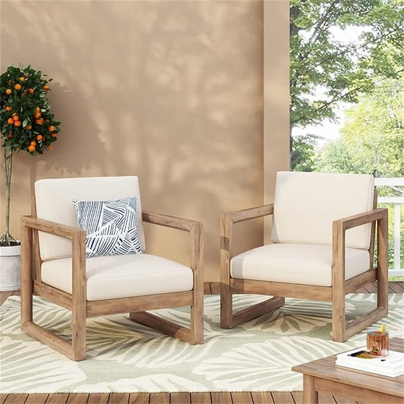 Outdoor Acacia Wood Patio Club Chair With Waterproof Thick Cushion For Deep Seating, Ideal For Po... | Wayfair North America