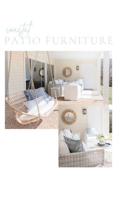 Coastal decor, lake house, airy, beach, patio furniture, natural, round mirror, couch, chair, patio swing, rattan, patio swing, outdoors, vacation, white and blue 

#LTKFind 

#LTKstyletip #LTKhome #LTKsalealert
