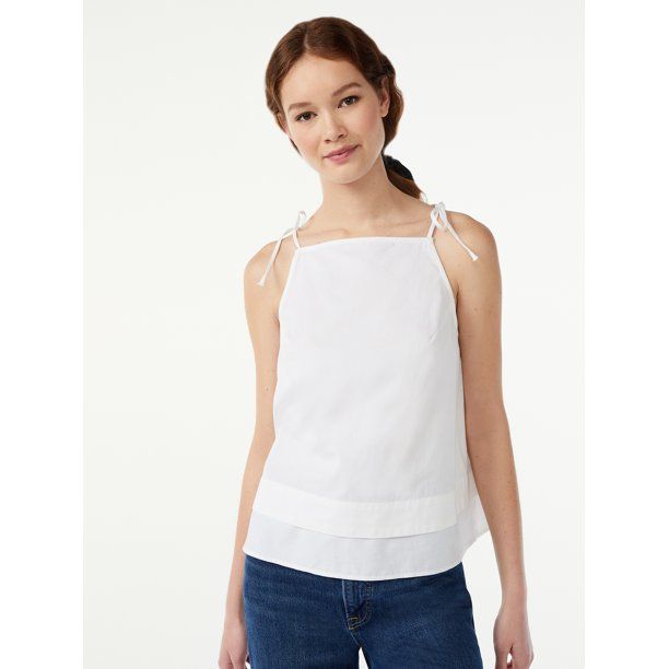 Free Assembly Women's Tiered Tank Top with Tie Shoulders - Walmart.com | Walmart (US)