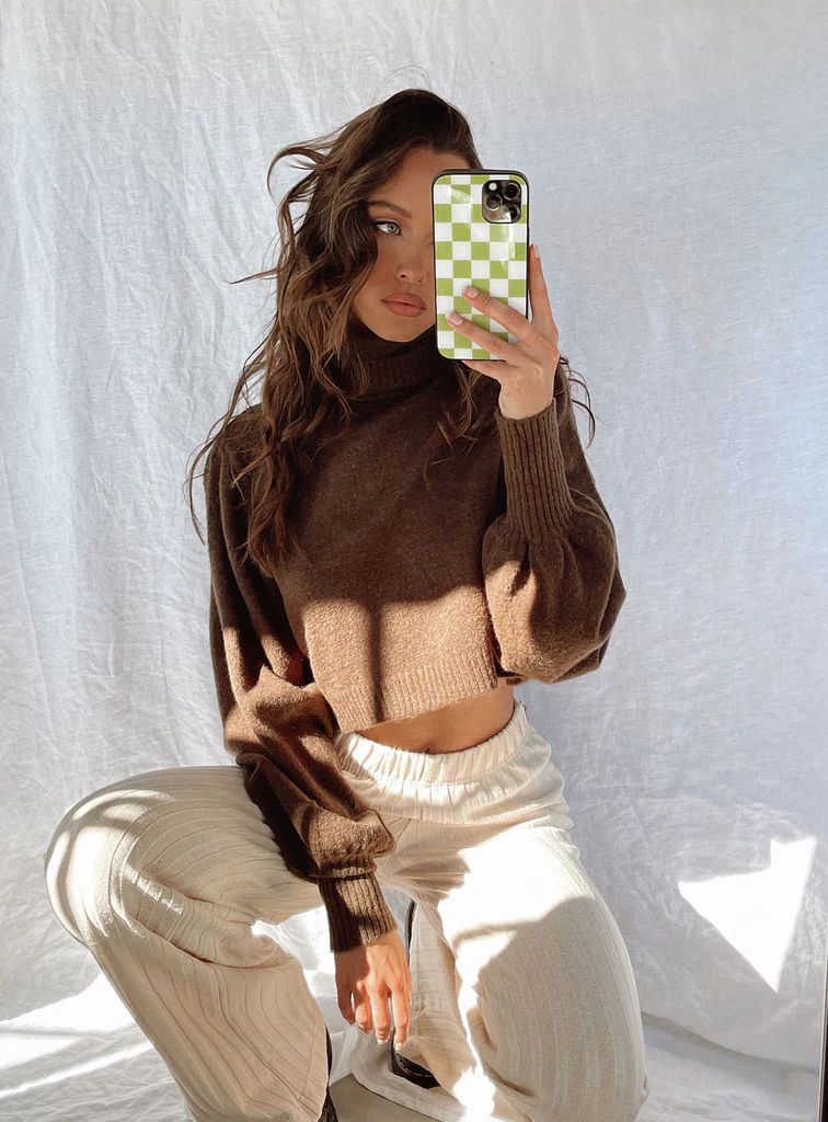 Zahara Cropped Turtleneck Sweater Brown | Princess Polly US