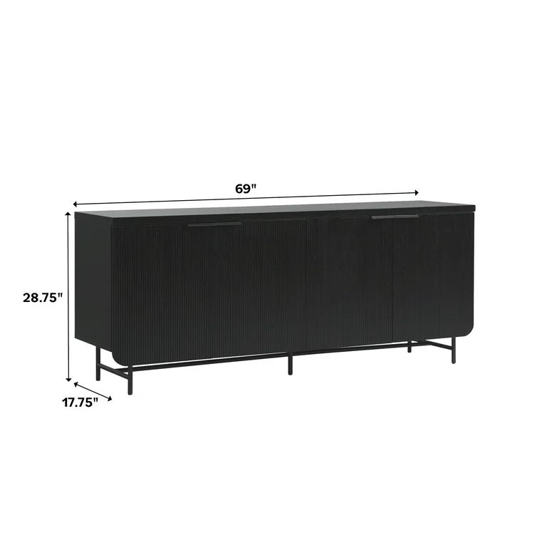 Walker Edison 69" Scandinavian 4-Door Reeded-Front TV Stand for TVs up to 75", Black | Walmart (US)