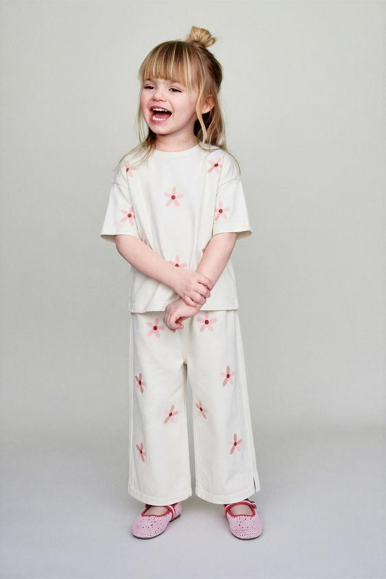 Zara - Embroidered Floral Culottes - Coral - 6 Years (45,2 Inches) - Kids | Zara US