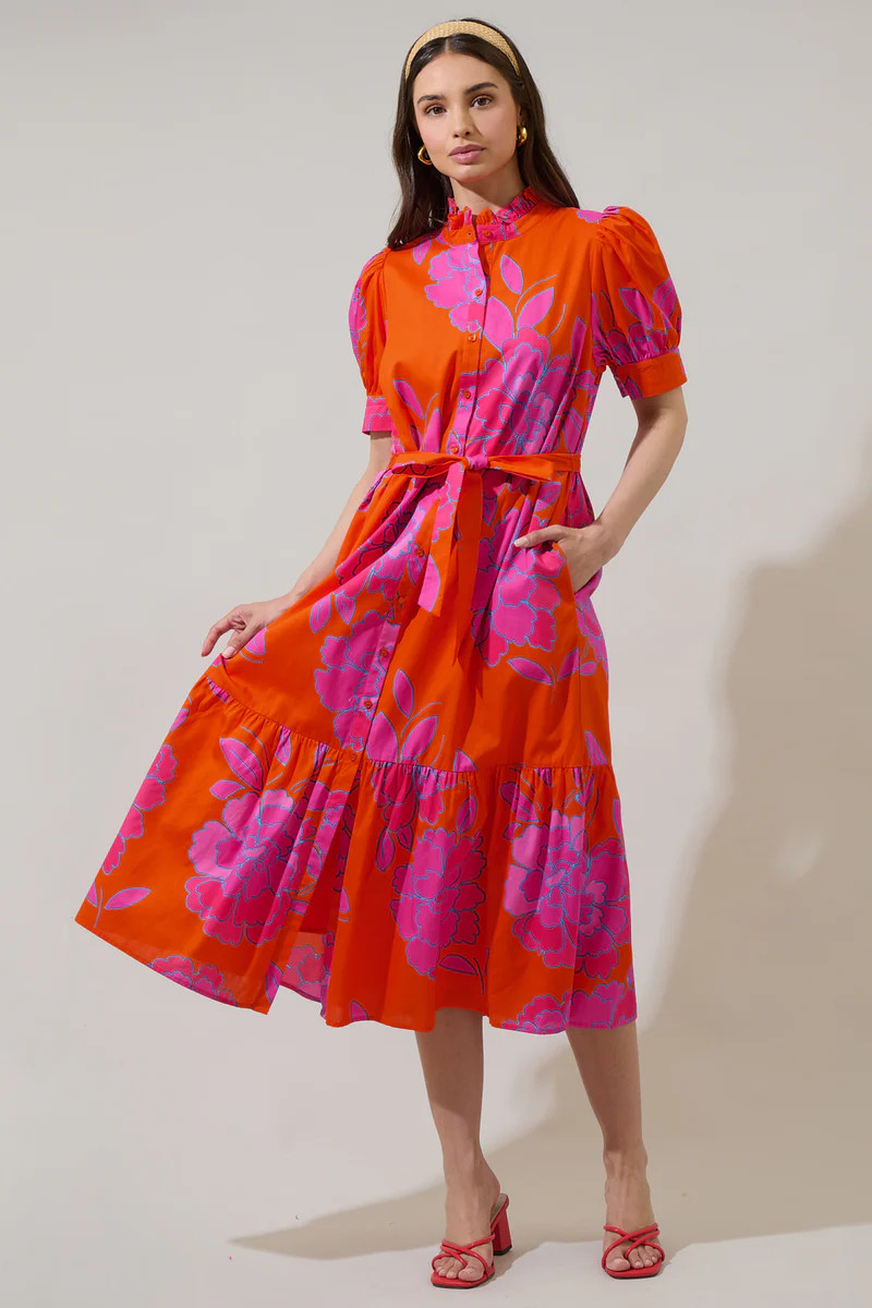 Nalani Floral Giles Button Up Midi Dress | Sugarlips