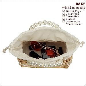 So'each Women's Handmade Rattan Wicker Lace Woven Artificial Pearl Shoulder Bag | Amazon (US)