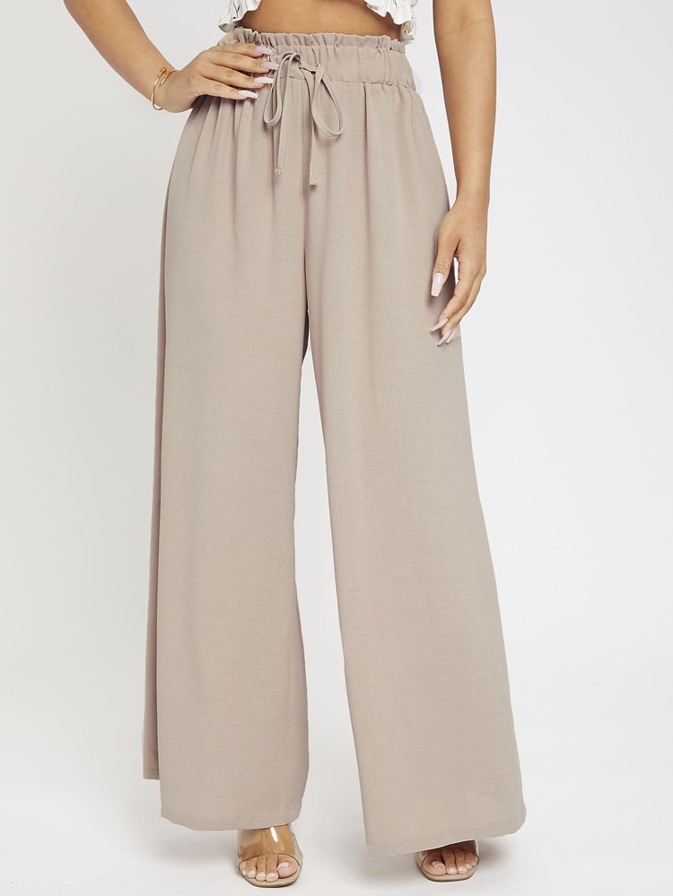 SHEIN PETITE Tie Paperbag Waist Pants | SHEIN
