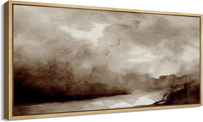 SIGNFORD Extra Large Framed Canvas Print Wall Art Moody Landscape Sepia Toned Illustrations Moder... | Amazon (US)