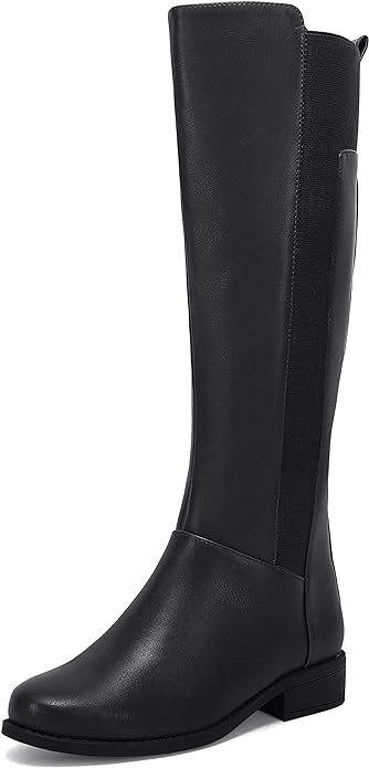 Rilista Women's Knee High Boots Low Heel Riding Boots Block Flat Calf Boot Shoes | Amazon (US)