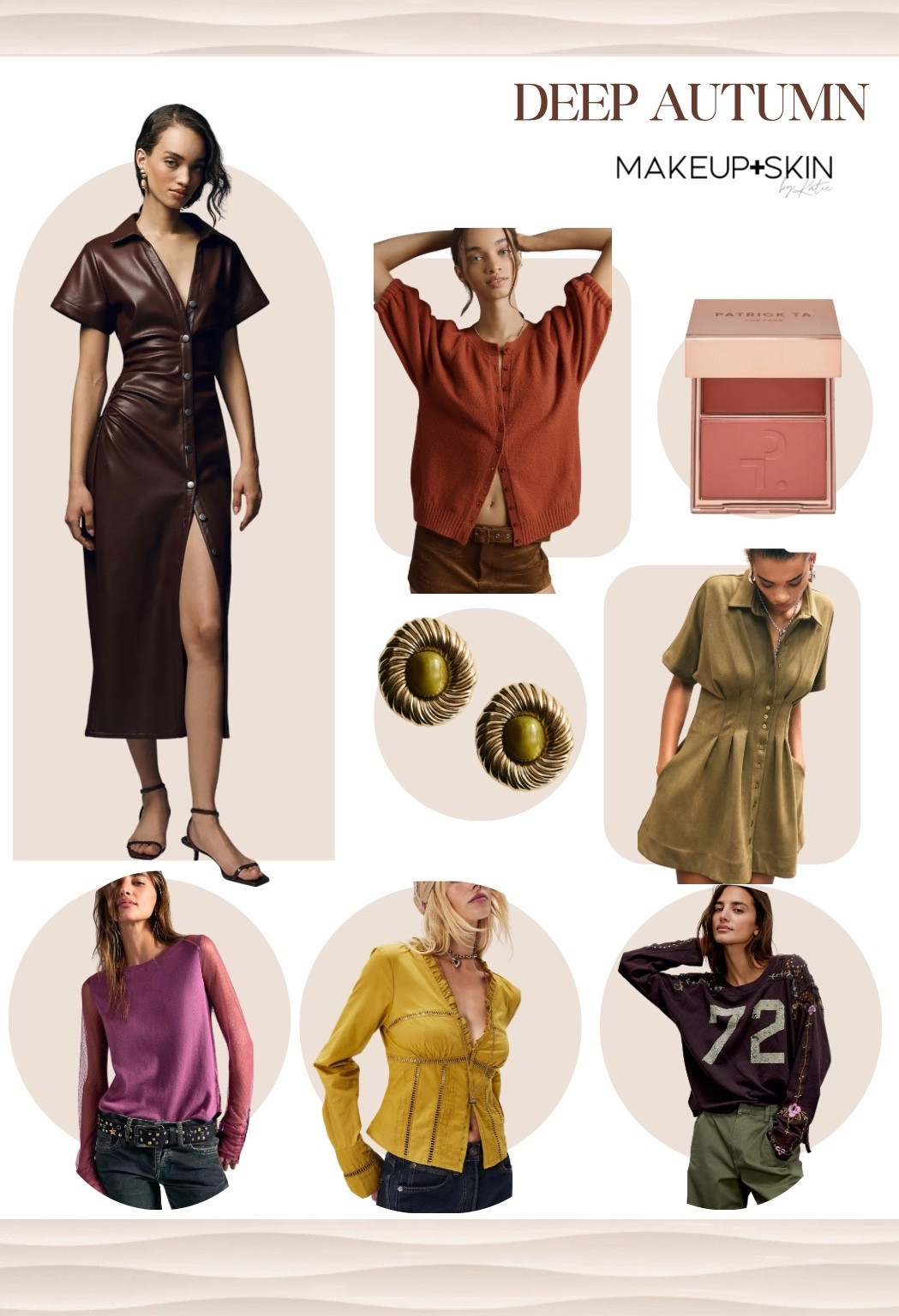 Deep Autumn needs dark, rich colors with warmth and depth. Espresso brown, forest green, dark olive, aubergine, rust, and deep teal all work well. You’ll find pale pastels and light neutrals usually feel too weak, so it’s best to skip them.

#LTKdayinmylife #LTKFindsUnder100 #LTKgrwm