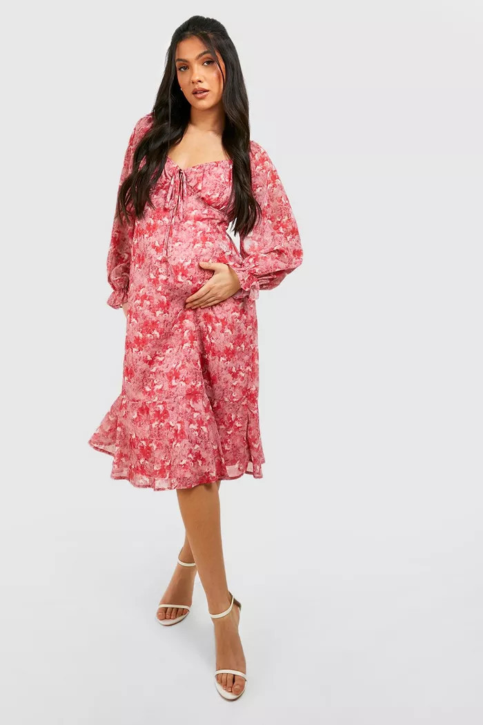 Maternity Occasion Ditsy Skater Dress | Boohoo.com (US & CA)