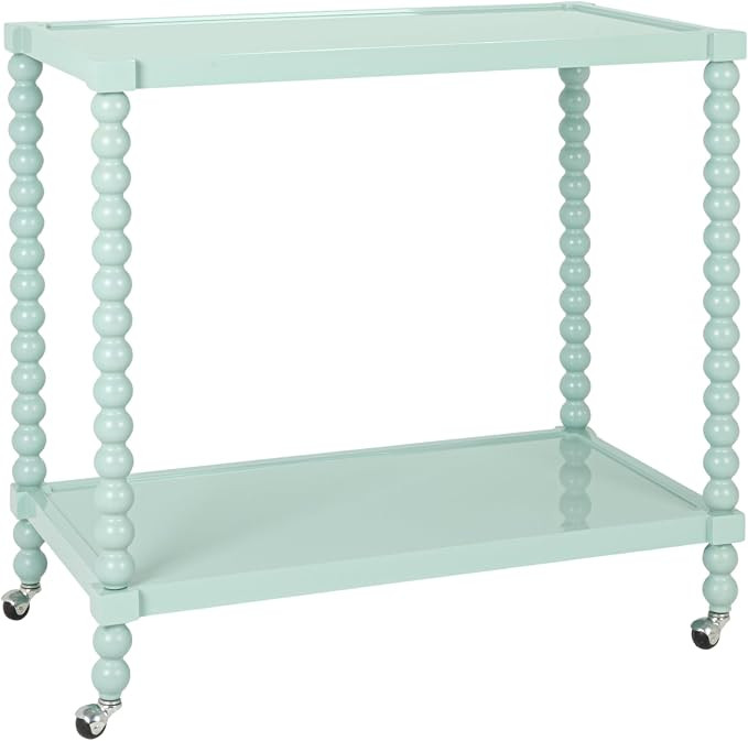 Creative Co-Op Rubberwood 2-Tier Bar Cart on Wheels, Blue | Amazon (US)