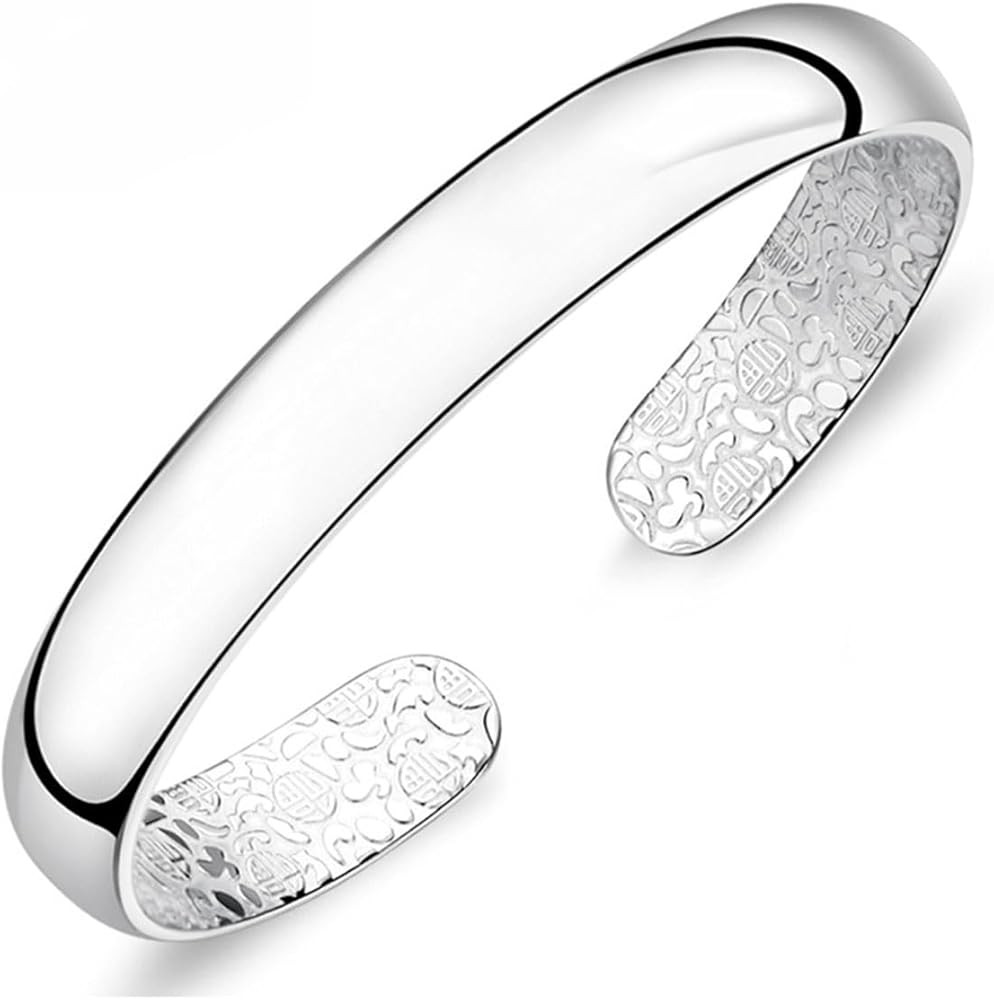 Jewelry 1PC 925 Sterling Silver fashion smooth cuff bangle bracelet | Amazon (US)