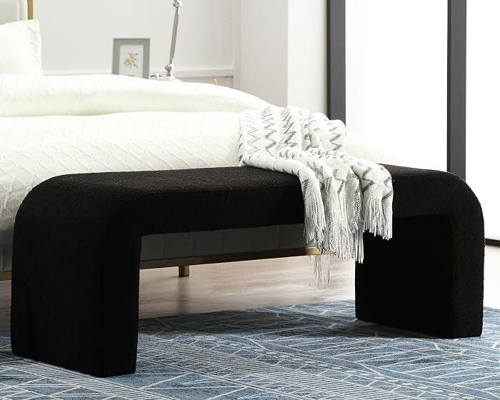 Modern Upholstered Ottoman Waterfall Bench for Bedroom End of Bed, 50" Faux Fur Boucle Entryway B... | Amazon (US)