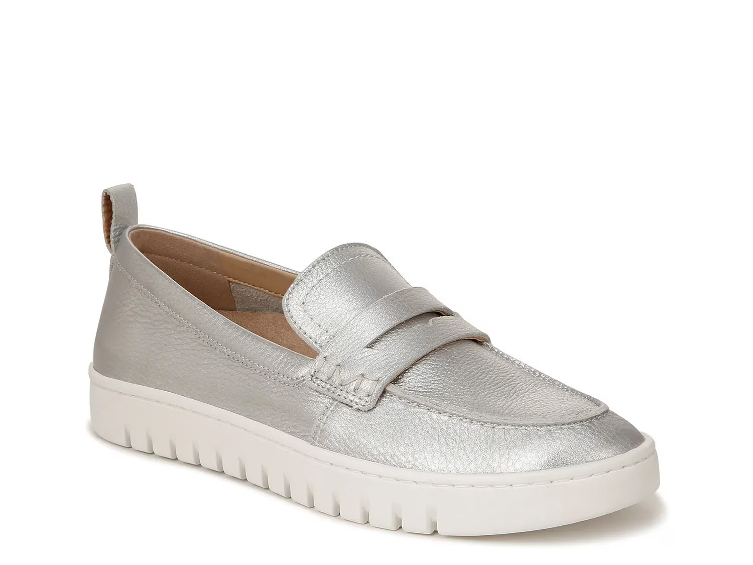 Vionic Uptown Penny Loafer | Women's | Silver Leather | Size 7.5 | Flats | Loafers | DSW