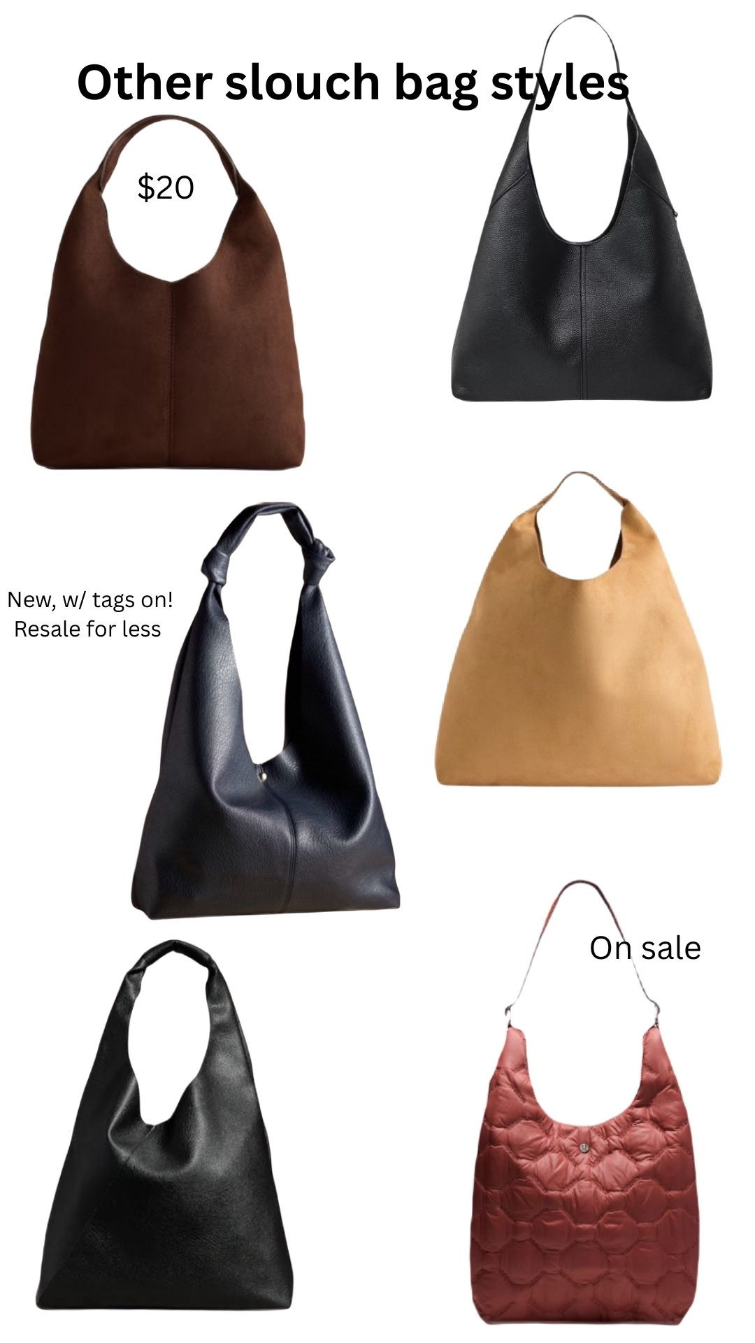 If you don’t want to pay as much for the love knot slouchy bag, I found a bunch of similar styles for much less! 
#purse #slouchybag #under20 #salefinds 

#LTKOver40 #LTKU #LTKFindsUnder50 #LTKSaleAlert