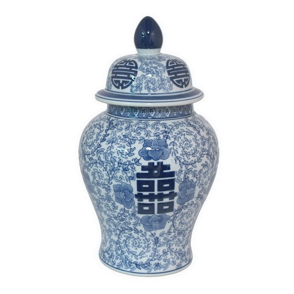 Three Hands Blue And White Ceramic Temple Jar | Bed Bath & Beyond