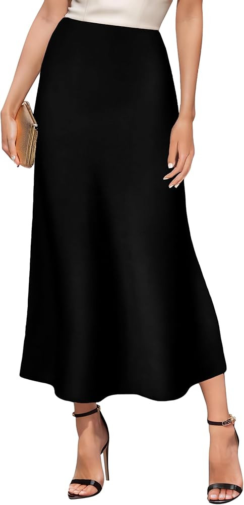GOLDSTITCH Women's Satin High Waist Skirts Elegant Flared Casual A Line Maxi Skirt | Amazon (US)