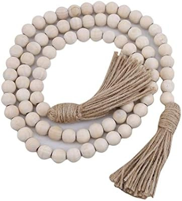 GOMYIE Wood Bead Garland Farmhouse Rustic Country Beads Holiday Decoration Wall Hanging Prayer Be... | Amazon (US)