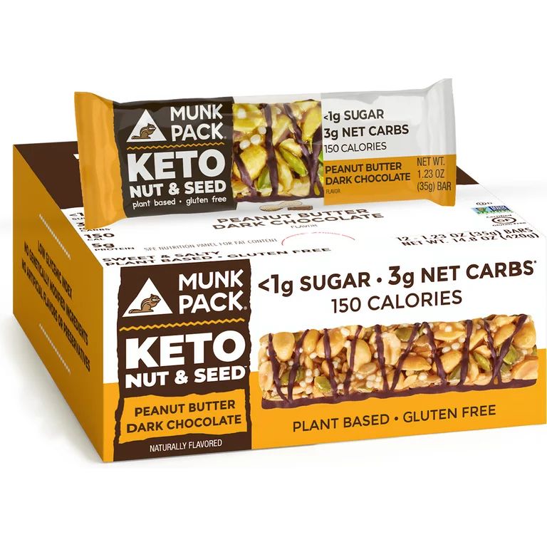 Munk Pack Peanut Butter Dark Chocolate Nut & Seed Bars, 12 Pack | Walmart (US)
