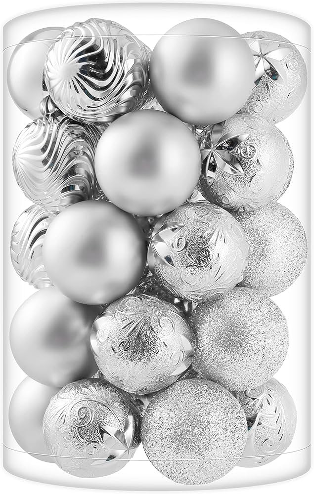 34ct Silver Christmas Ball Ornaments Shatterproof Plastic Christmas Tree Decorations for Xmas Par... | Amazon (US)
