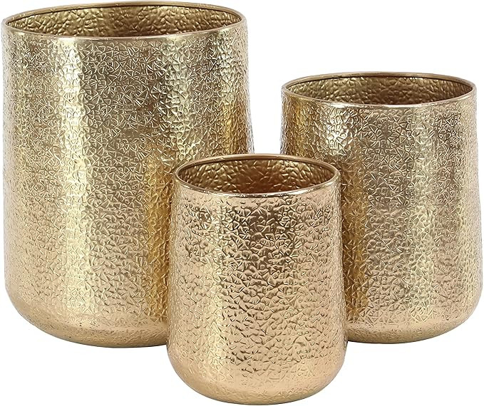 Deco 79 Aluminum Indoor Outdoor Planter with Hammered Design, Set of 3 20", 15", 13"H, Gold | Amazon (US)