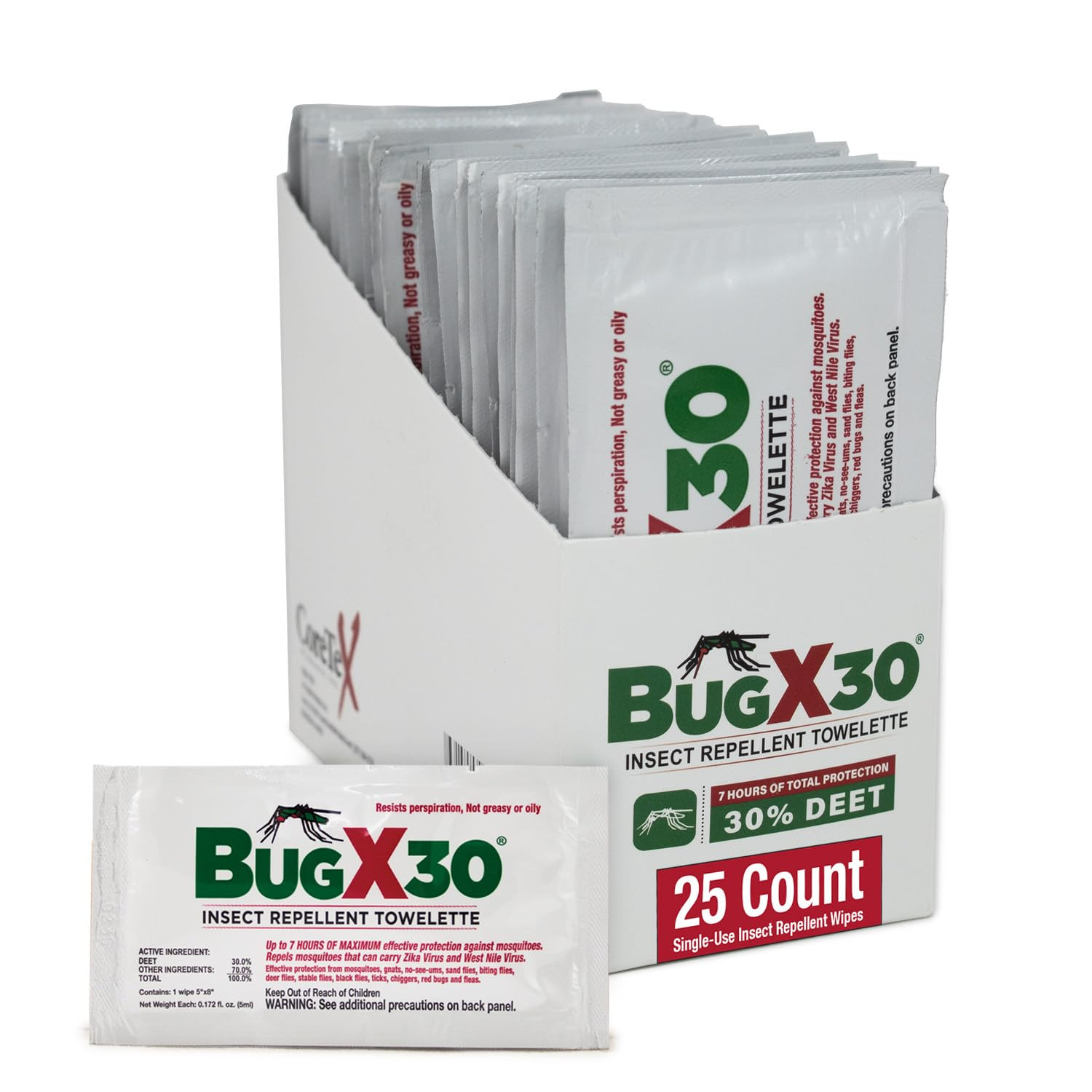 CoreTex Bug X 30 Mosquito, Tick, & Insect Repellent Wipes with 30% DEET - Pack of 25 Single-Use B... | Amazon (US)