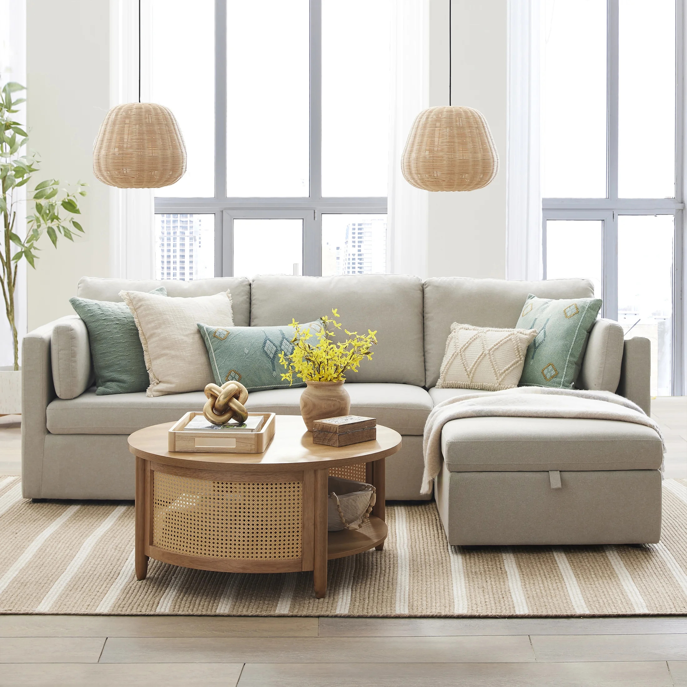 Better Homes & Gardens 100'' Modular Sectional Sofa with Storage Ottoman, White Linen | Walmart (US)